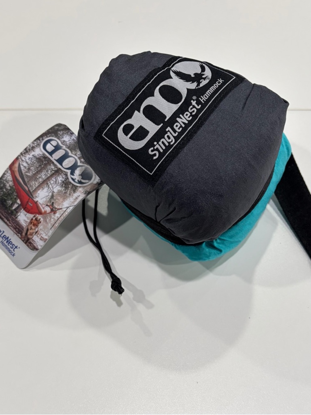 ENO SingleNest Hammock 9’4”x4’7” Aqua Teal Grey NWT Lightweight Durable 400-lb - Picture 4 of 7